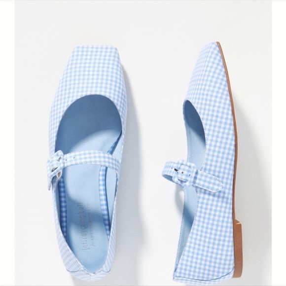 Jeffrey Campbell | Square Toe Mary Jane Flats Sky Blue Gingham Pin Up Rockabilly - Picture 4 of 12